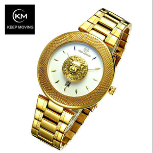 KEEP MOVING Men Watch Lion Head Sport Mens Watches Top Brand Luxury Waterproof Steel Quartz Gold Clock Men Relogio Masculino