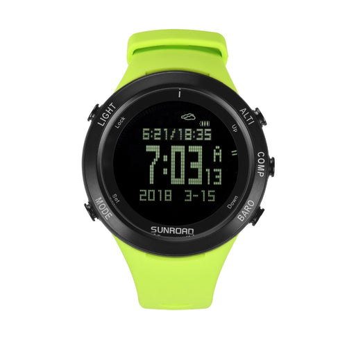 SUNROAD New Men Heart Rate Watch Compass Pedometer Altimeter 5ATM Waterproof Digital Clamping Charging Sports Watches Relogio