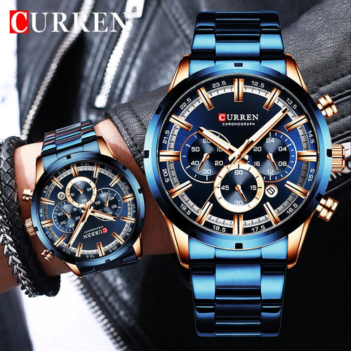 New CURREN Fashion Men Watches With Stainless Steel Top Brand Luxury Sports Chronograph Quartz Watch Men Relogio Masculino