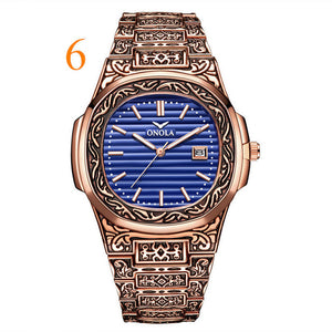 ONOLA brand mens wristwatches luxury Retro copper stainless steel man watches quartz square men's clocks waterproof