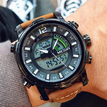 Load image into Gallery viewer, Relogio Masculino Top Luxury Brand MEGIR Men Watch Chronograph Military Sport Man Wristwatch Quartz LED Digital Clock Male 2019