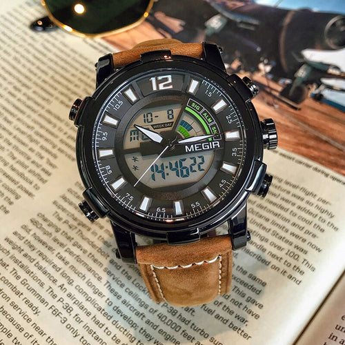 MEGIR Men's Digital Analog Quartz Wristwatches Dual Display Men Military Sport Watches Clock Hour Relogio Masculino Reloj Hombre