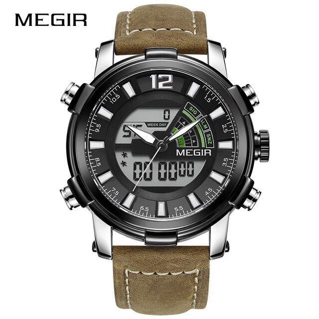 MEGIR Men's Digital Analog Quartz Wristwatches Dual Display Men Military Sport Watches Clock Hour Relogio Masculino Reloj Hombre