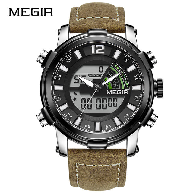 Men Sport Watch MEGIR Analog Quartz Digital Dual Display Watches Relogio Masculino Reloj Hombre Army Military Wristwatches Clock