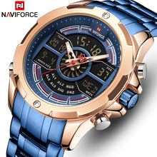 Load image into Gallery viewer, NAVIFORCE Top Brand Men&#39;s Sports Quartz Watch Men Full Steel Waterproof Digital Watches LED Analog Male Clock Relogio Masculino