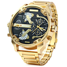 Load image into Gallery viewer, Big Watch Men Luxury Golden Steel Watchband Men&#39;s Quartz Watches Dual Time Zone Military Relogio Masculino Casual Clock Man XFCS