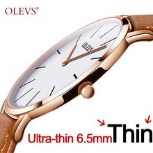 Load image into Gallery viewer, Men ultra thin Quartz Watch OLEVS Top Brand Luxury Wrist Watches Casual Business Leather Watches Rose Waterproof Man Clock Reloj