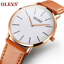 Load image into Gallery viewer, Men ultra thin Quartz Watch OLEVS Top Brand Luxury Wrist Watches Casual Business Leather Watches Rose Waterproof Man Clock Reloj