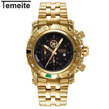 Load image into Gallery viewer, TEMEITE Creative Golden Men Quartz Wristwatches 3D Dial Design Full Steel Calendar Waterproof Big Watches Top Brand Luxury Clock