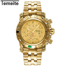 Load image into Gallery viewer, TEMEITE Creative Golden Men Quartz Wristwatches 3D Dial Design Full Steel Calendar Waterproof Big Watches Top Brand Luxury Clock