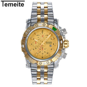 TEMEITE Creative Golden Men Quartz Wristwatches 3D Dial Design Full Steel Calendar Waterproof Big Watches Top Brand Luxury Clock