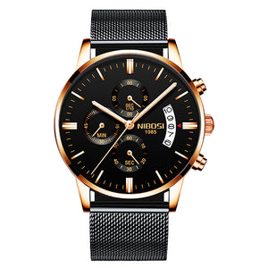 NIBOSI Men Watch Chronograph Sport Mens Watches Top Brand Luxury Waterproof Full Steel Quartz Gold Clock Men Relogio Masculino